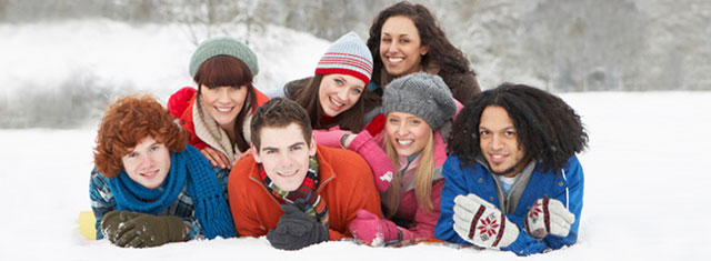 Group of friends in a winter scene